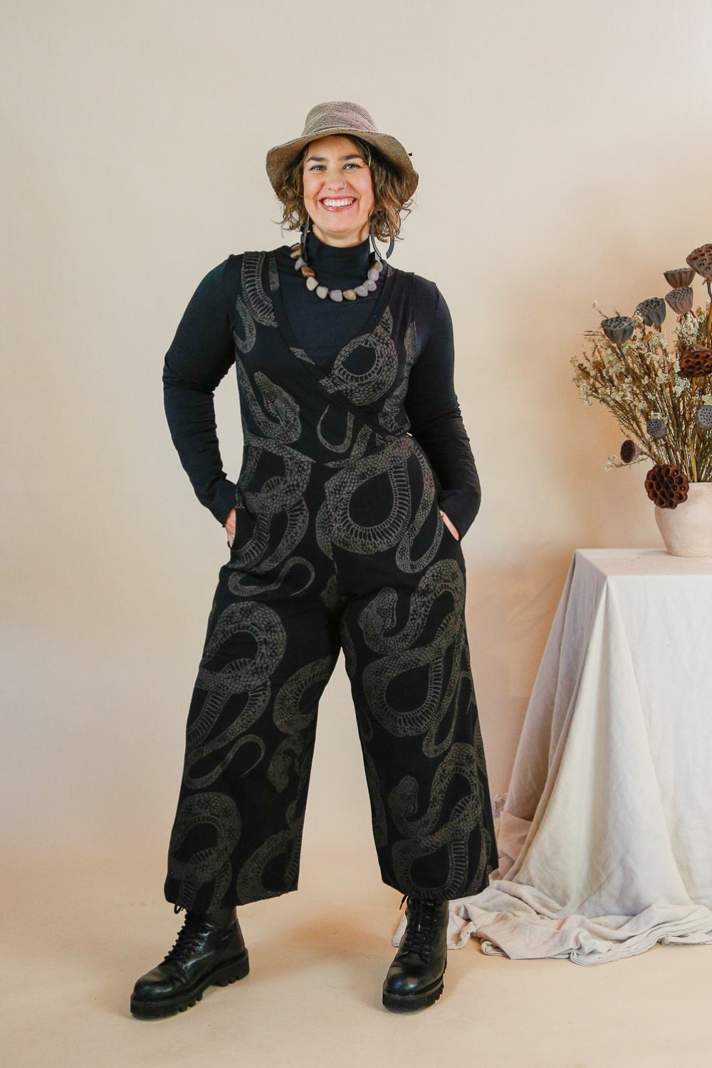 Wide Leg Jumpsuit - Diamond Python Print (size 20)